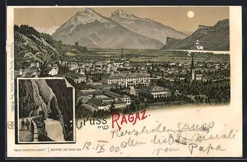 Lithographie Ragaz, Taminaschlucht, Gorge de Tamina, Gesamtansicht