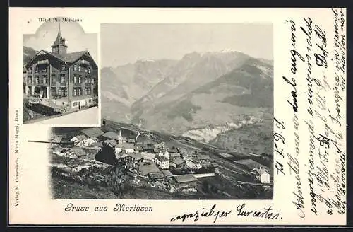 AK Morissen, Hotel Piz Mondaun, Ortsansicht aus der Vogelschau