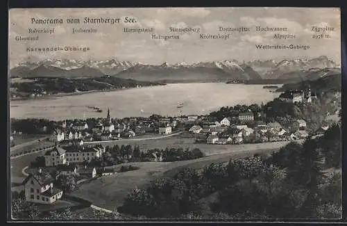 AK Starnberg, Totalansicht mit See und Gebirgspanorama