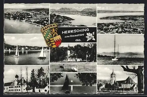 AK Herrsching am Ammersee, Kirche, Uferpartie, Segelboot
