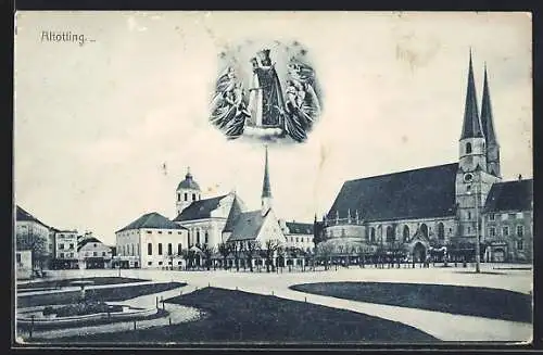 AK Altötting, Strassenpartie mit Kirche, Gnadenbild