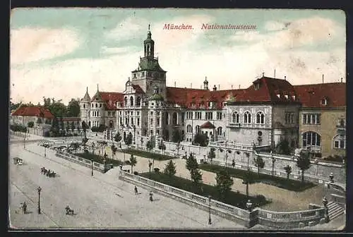 AK München, Nationalmuseum mit Strassenpartie