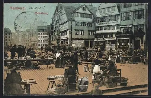 AK Hamburg, Messberg mit Markt und Geschäften