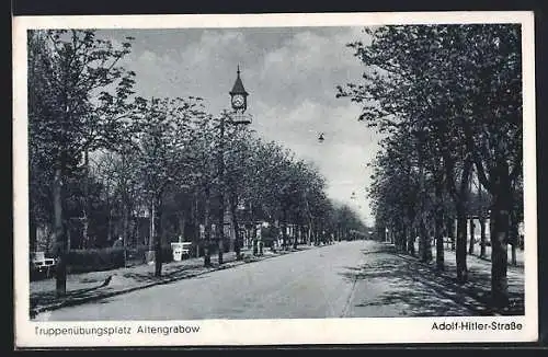 AK Alten-Grabow, Strasse auf dem Truppen-Übungsplatz