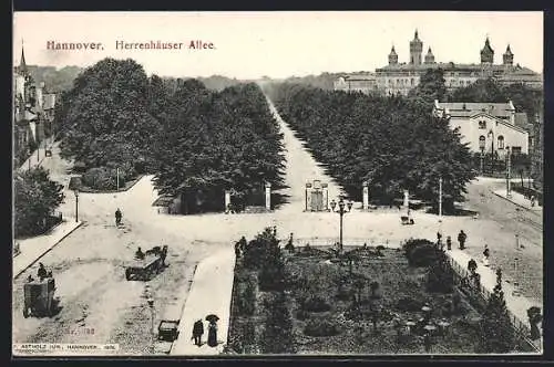 AK Hannover, Herrenhäuser Allee mit Schloss