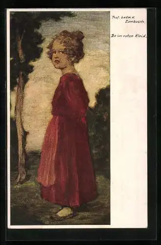 Künstler-AK Ludwig von Zumbusch: Mädchen im roten Kleid