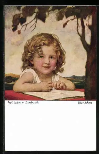 Künstler-AK Ludwig von Zumbusch: Blondchen, Kleines Mädchen mit aufgeschlagenem Buch