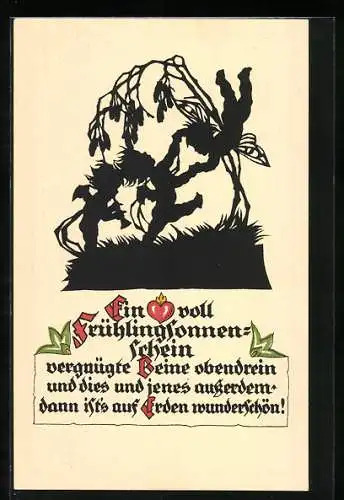 Künstler-AK Georg Plischke: Elfe und Engel unter Blumen, Scherenschnitt