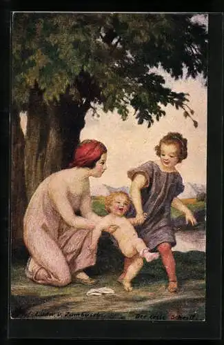 Künstler-AK Ludwig von Zumbusch: Kleinkind bei seinem ersten Schritt