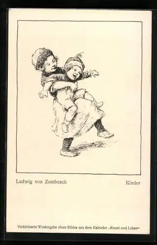 Künstler-AK Ludwig von Zumbusch: Mädchen trägt ihr Brüderchen