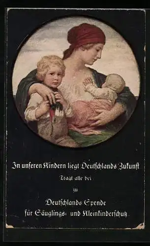 Künstler-AK Ludwig von Zumbusch: Propaganda 1. Weltkrieg, Deutschlands Spende für Säuglings- und Kleinkinderschutz