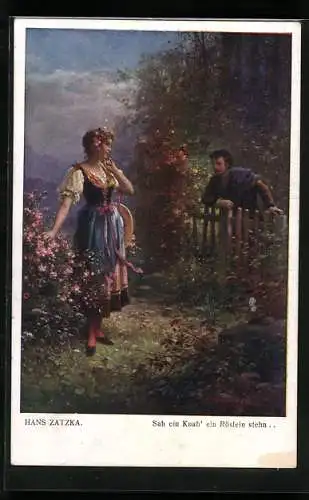 Künstler-AK Hans Zatzka: Sah` ein Knab` ein Röslein steh`n..., Liebespaar