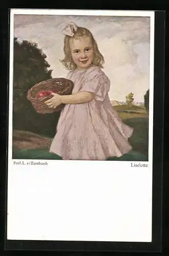 Künstler-AK Ludwig von Zumbusch: Liselotte mit Äpfeln im Korb