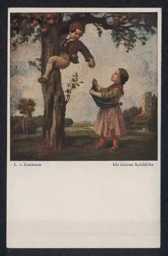 Künstler-AK Ludwig von Zumbusch: Die kleinen Apfeldiebe, Kinder beim Äpfel klauen