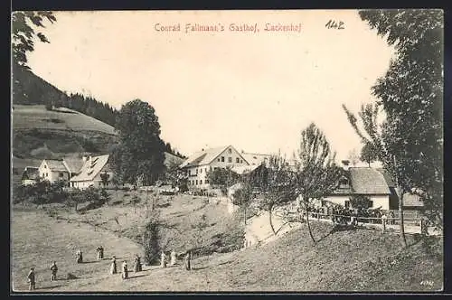 AK Lackenhof am Ötscher, Conrad Fallmann`s Gasthof mit Strassenpartie