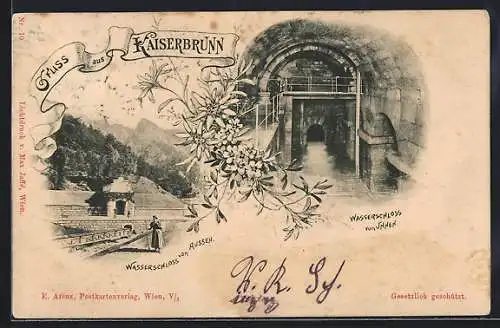AK Kaiserbrunn, Wasserschloss, Innen- und Aussenansicht