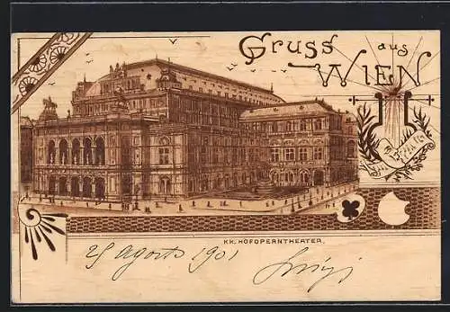 Lithographie Wien, KuK Hofoperntheater mit Strassenpartie