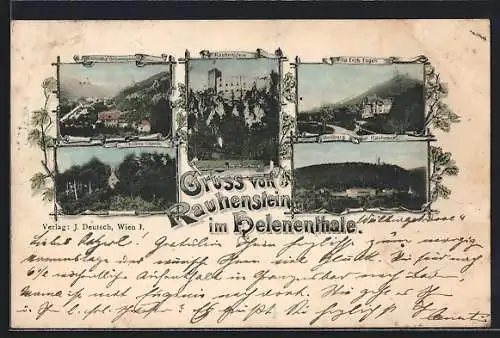 AK Baden bei Wien, Rauhenstein im Helenenthale, Cholera Kapelle, Heilburg mit Rauheneck, Ville Erzh. Eugen