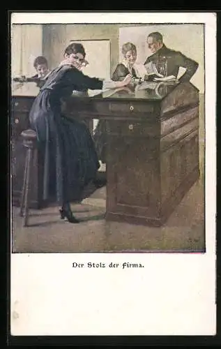 Künstler-AK Brynolf Wennerberg: hübsche Sekretärin ist der Stolz der Firma