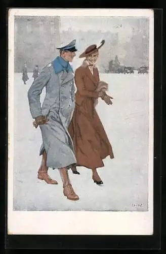 Künstler-AK Brynolf Wennerberg: Offizier mit eleganter Frau beim Spaziergang