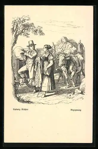 Künstler-AK Ludwig Richter: Begegnung eines Mannes und einer Bäuerin
