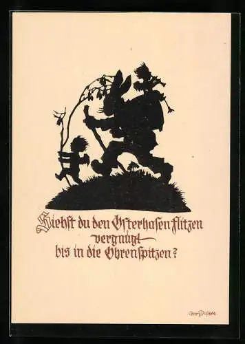 Künstler-AK Georg Plischke: Osterhase trägt einen kleinen Engel auf dem Rücken