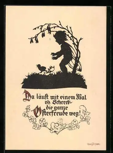 Künstler-AK Georg Plischke: Küken entflieht an Ostern, Schattenbild