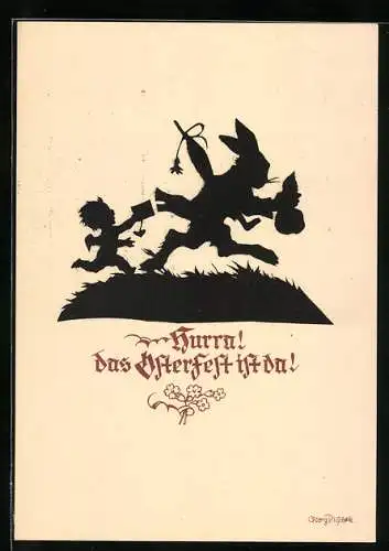 Künstler-AK Georg Plischke: Osterhase mit Päckchen und Schirm
