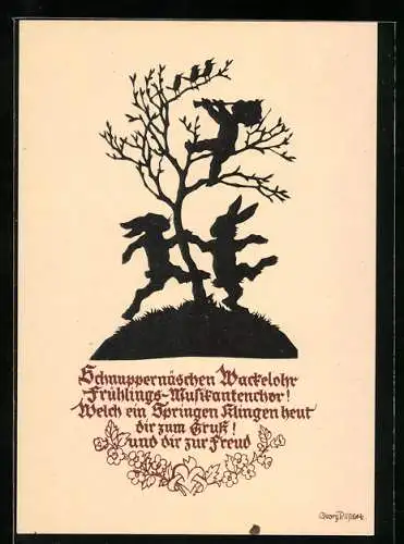 Künstler-AK Georg Plischke: Osterhasen tanzen um einen Baum