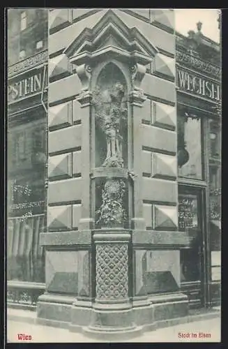 AK Wien, Stock im Eisen, verzierte Hausfassade