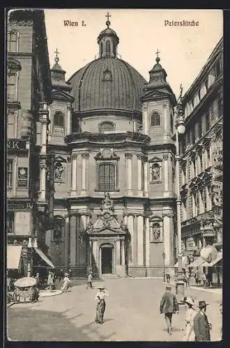 AK Wien, Peterskirche mit Passanten