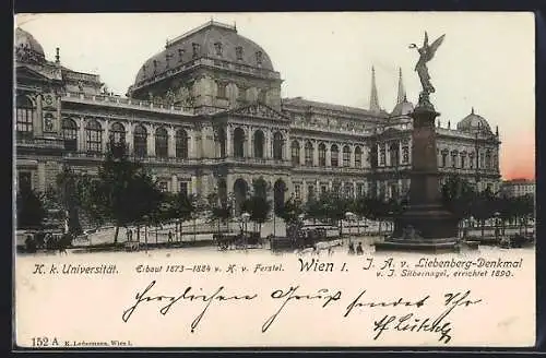 AK Wien, K. k. Universität mit J. A. v. Liebenberg-Denkmal