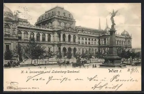 AK Wien, K. k. Universität mit J. A. v. Liebenberg-Denkmal
