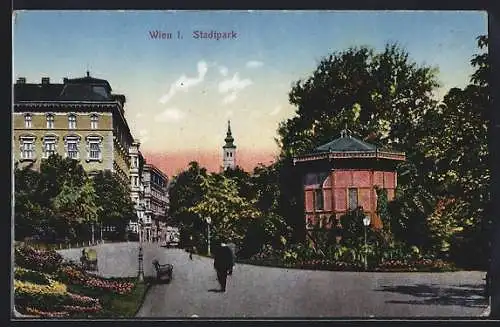 AK Wien, Partie im Stadtpark mit Spaziergängern