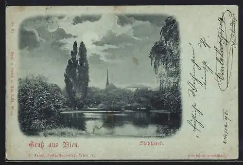 Mondschein-AK Wien, Stadtpark mit Teich
