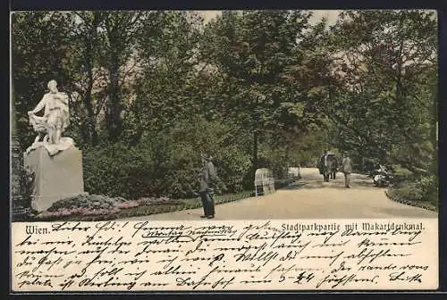 AK Wien, Stadtparkpartie mit Makartdenkmal