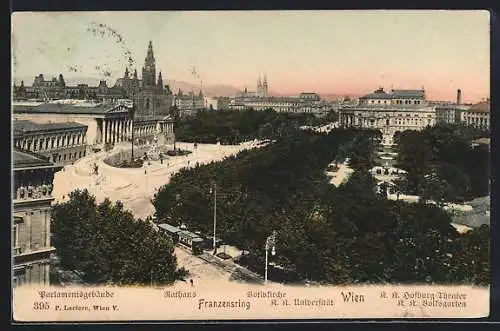 AK Wien, Franzensring, Parlamentsgebäude, Rathaus, k. k. Hofburg-Theater