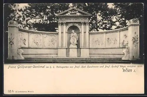 AK Wien, Franz Grillparzer-Denkmal im k. k. Volksgarten