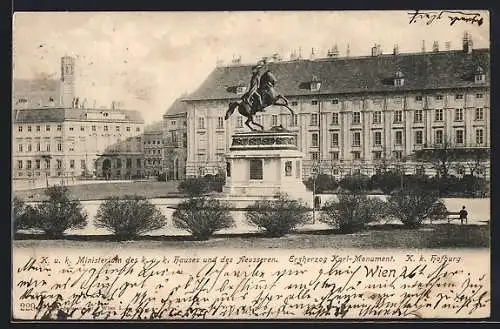 AK Wien, K. k. Hofburg, K. u. k. Ministerium des k. u. k. Hauses und des Auesseren, Erzherzog Karl-Monument