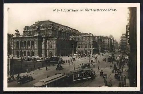 AK Wien, Staatsoper mit Kärntnerstrasse und Strassenbahn