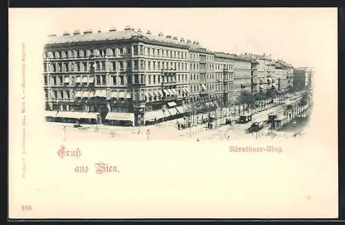 AK Wien, Kärnthner-Ring mit Geschäften und Strassenbahn