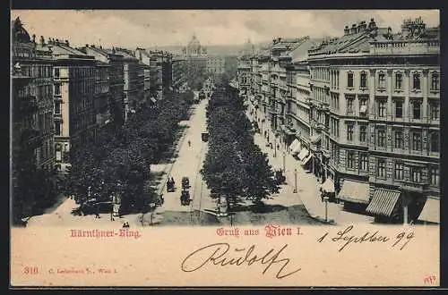 AK Wien, Strasse Kärnthner-Ring mit Strassenbahn