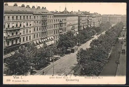 AK Wien, Kärnthner-Ring mit Hotel Bristol Nr. 5-7 und Grand Hotel Nr. 9