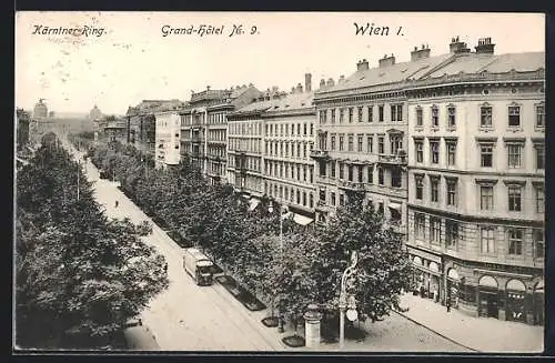AK Wien, Kärntnerring mit Grand Hotel und Strassenbahn