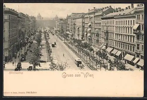 AK Wien, Kärntnerring mit Geschäften und Strassenbahn