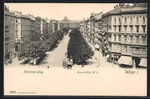 AK Wien, Kärntner-Ring mit Strassenbahn, Grand-Hôtel No. 9