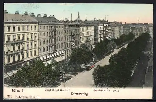 AK Wien, Blick zum Hotel Bristol und zum Grand-Hotel im Kärtnerring