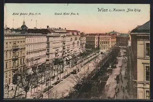AK Wien, Kaiserin Zita-Ring mit Hotel Bristol Nro. 5-7 und Grand Hotel Nro. 9