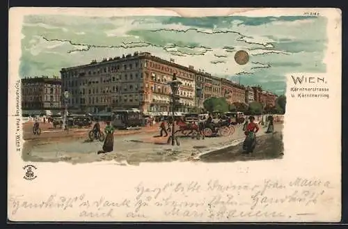 Sonnenschein-Lithographie Wien, Kärntnerstrasse, Kärntnerring, Strassenbahn