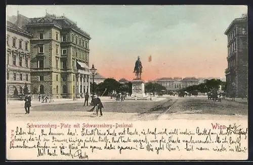 AK Wien, Schwarzenberg-Platz mit Denkmal im Panorama